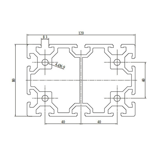 Perfil de vigas de aluminio con ranura en T para trabajo pesado 80120