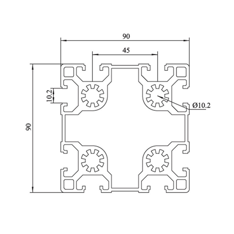 Perfil de extrusión de aluminio anodizado con ranura en T 9090