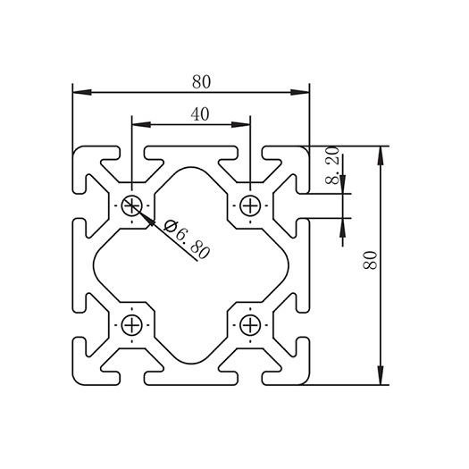 Perfil de vigas de aluminio con ranura en T para trabajo pesado 8080B