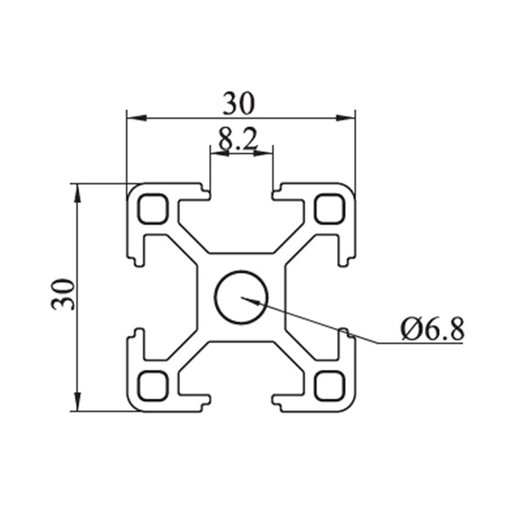 Perfil de extrusión de aluminio plateado con ranura de 3030 T