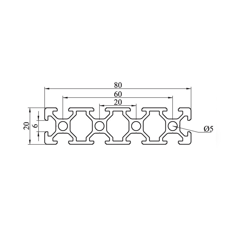 Perfil de aluminio extruido ranurado 2080 T 