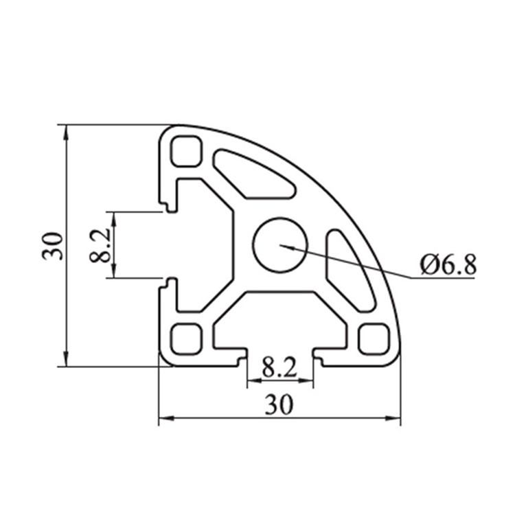 Perfil de extrusión de aluminio anodizado con arco con ranura en T 3030R