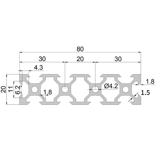 Perfil de extrusión de aluminio con riel lineal con ranura de 2080 V 