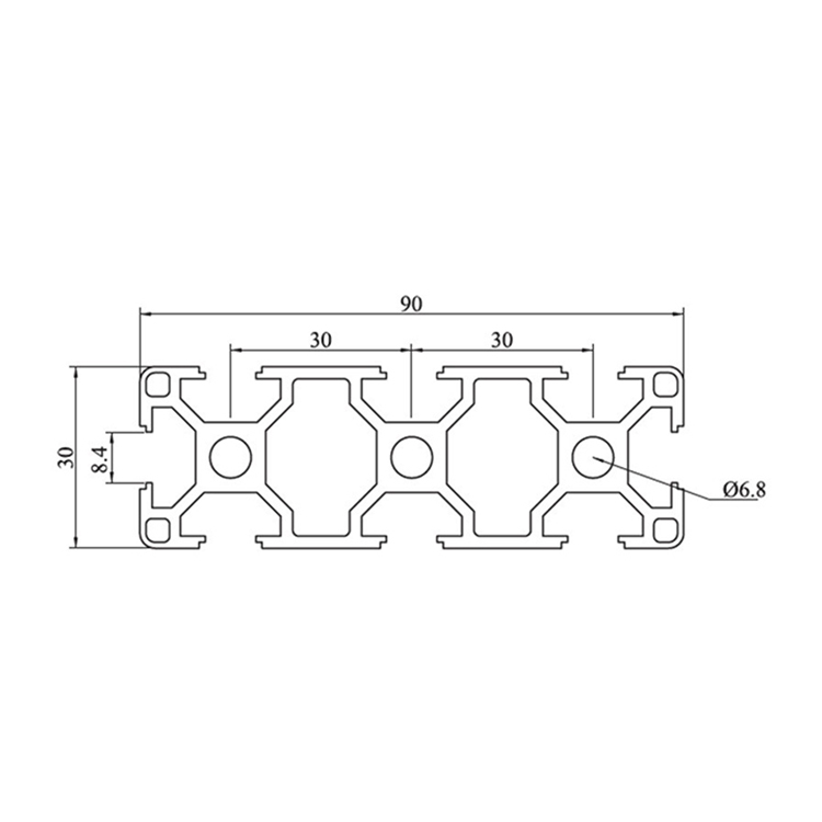 Perfil de extrusión de aluminio con ranura 3090 T 